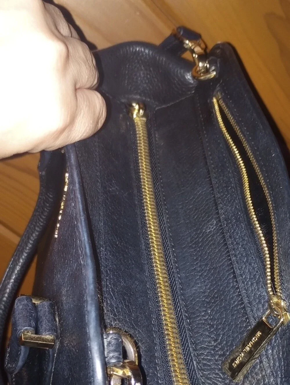 Michael Kors Black Pebbled Leather Satchel  11x8 With Heigh 12.5 With Handles Up